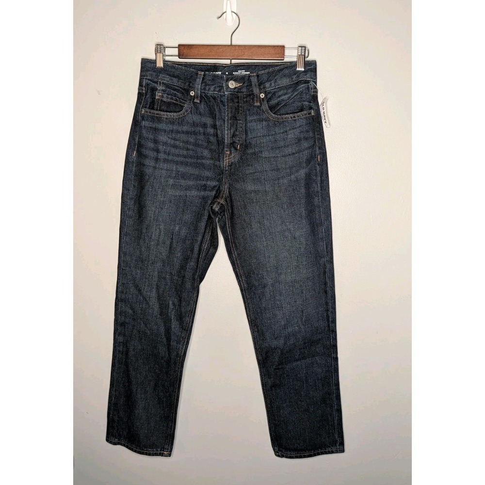 NEW Womens Old Navy Slouchy Straight High Rise‎ Dark Blue Wash Jeans Size 0